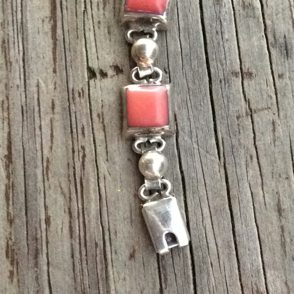 Vintage Orange Coral Sterling Silver Bracelet - Picture 4 of 12